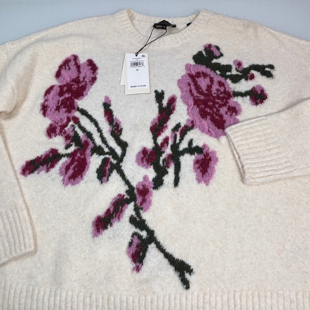 Ted Baker Womens S Cream Floral Rose Wool Alpaca Blend Textured Knit Sweater NEW